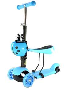 Patin Diablo Scooter Montable Con 3 Ruedas Y Luces Led en las Llantas De Catarina Azul, Scooter convertible, excelente opción para su pequeño ya que puede ser adaptable a la edad, - Es ajustable conforme tu pequeño crece, - Canastilla al frente de Gusanito o Catarina, , - Mangos suaves , - Piso antiderrapante con estrellas en círculos - Azul - Ver 1