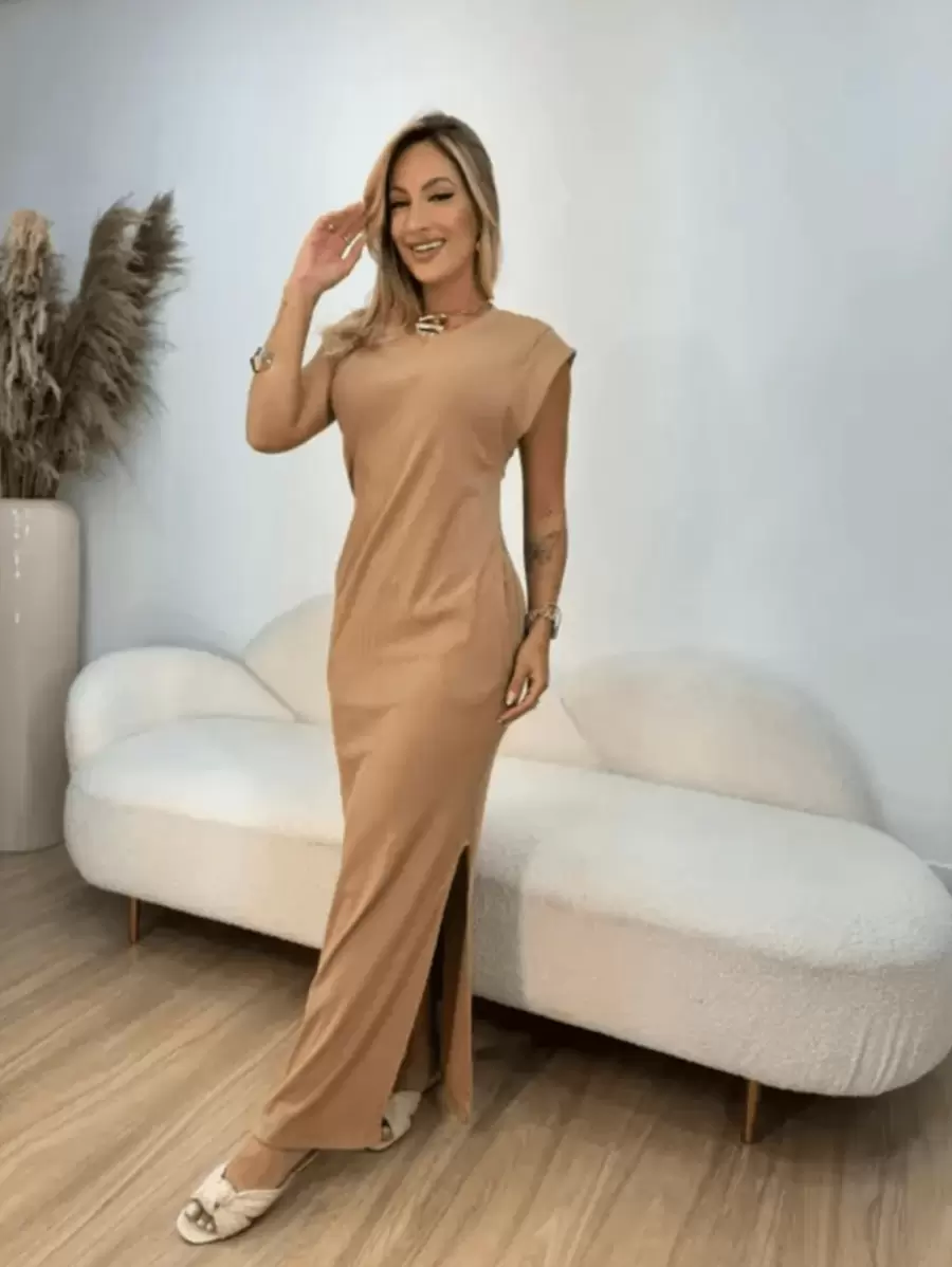 Long Loose Flared Casual Elegant Dress With Pockets In Fleece With Fashionable Sleeves. - Rust Brown - View 1