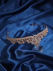 1 件镶有水钻的合金皇冠头带，适合派对、生日、婚礼 - 金色 - 查看 5