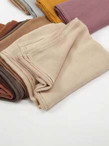 1pc Women Solid Color Viscose Headscarf, Soft Wide-Edged Hijab Scarf, Versatile Sunscreen Shawl, Suitable For Everyday Wear For Dress - Beige - View 5