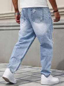 Men's Casual Fashion Ripped And Washed Jeans Loose Fit