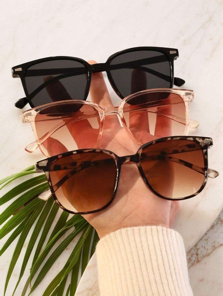 3pcs New Retro Rivet Full Frame Versatile Fashion Chic Round Frame Glasses - Multicolor - View 1