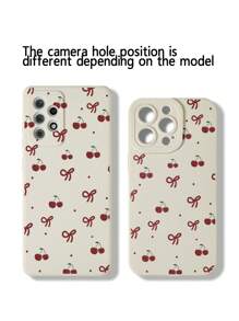 Cherry Bow Ivory Shockproof Phone Case Compatible With IPhone 16/15 XR /7/8 IPhone 15 Pro Max/12 Pro Max/13 Pro Max/14 Pro Max 13 14 11 12p14 P11 Soft Shell P12 Drop-Proof XS.XR /78P.78GES2 Series S24 A03s, A03core, A04, A12, A13, A14, A21s, A22, A23, A24, A32, A33a34, A5 A51A52, A53, A54, A71, A72, A73, S20 Fe, S21, S22, Redmi Series Redmi 9, Redmi 9a