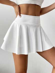 高腰白色网球短裙，二合一防闪光高尔夫、羽毛球、健身短裙，带口袋，夏季运动裙裤，侧袋户外跑步运动新款女式短裙 - 白色 - 查看 5