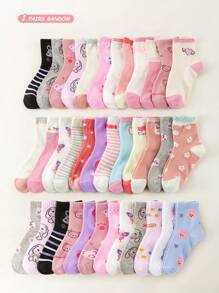 1/5/12 Pares de Meias Infantis para Primavera/Verão com Padrões Coloridos de Coelho, Urso e Coração, Meias Curtas Macias, Confortáveis e Respiráveis, Meias Casuais Versáteis Estudantis e Esportivas, Estilo e Cor Aleatórios para Volta às Aulas e Uso Diário