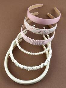 6 件儿童甜美碎花珍珠格子头带，防滑发箍发饰，适合女孩