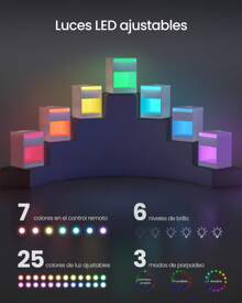 VASAGLE Mesita de Noche con Estación de Carga, Mesa Auxiliar con Luces LED Ajustables, con Cajón, 2 Tomas AC, 2 Puertos USB, Moderno, para Dormitorio, Salón, Blanco Nube - Enchufe EU Tipo C(220-240V) - Ver 2
