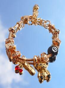 1 件黑色 8 球豹饰手链、1 件仙人掌饰手链、1 件皇冠心形 DIY 手链、1 件复古龙可调节手链、生日纪念礼物手链 - 黑色 - 查看 14