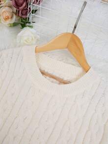 Plus Size Short Sleeve Twist Rope Round Neck Knit Pullover Sweater - Apricot - View 4