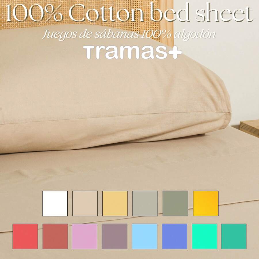 TRAMAS+ 100% 純棉床單套件，包括床單、床單和枕頭套，柔軟透氣的床上用品，透過 OEKO-TEX STANDARD 100 認證 - ✅ 24/72 小時送貨到西班牙（大陸） - 拓樸 - 查看 1