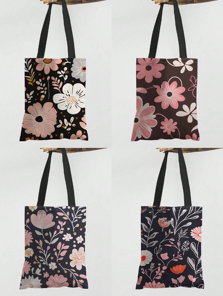 1 Stück Blumen Muster Handtasche, Schultertasche mit großer Kapazität, Damen Lässig Tragetasche, Segeltuch Tasche für Arbeit, Schule, Einkaufen