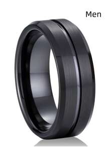 1pc Fashionable Couple Rings - 1pc Stainless Steel Men's Wedding Band & 1pc Elegant Princess Square Cut Women's Engagement/Wedding Ring, Bridal Jewelry Gift - Gun Black - View 17