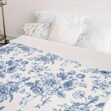 1pc Blue Floral Wool Blanket - Soft, Cozy, All-Season Blanket, Suitable For Sofa, Bed Or Camping, Retro Style, Machine Washable, Camping Blanket | Comfortable Bedding Accessory | Gift Blanket 200x150 Cm - Blue - View 7