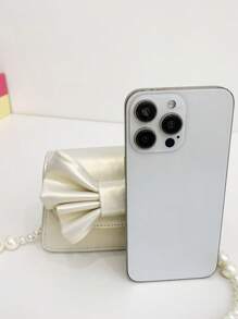 Girls' Mini Crossbody Bag With Bow & Pearl Chain - 822# Champagne Gold - View 7