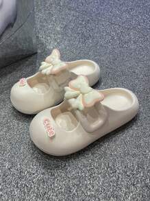 Bow-Knot Slip On House Slippers For Women, Cute Stylish Indoor Outdoor Comfy Slides With Thick Non-Slip Sole, Sweet Lolita Aesthetic - Beige - View 3