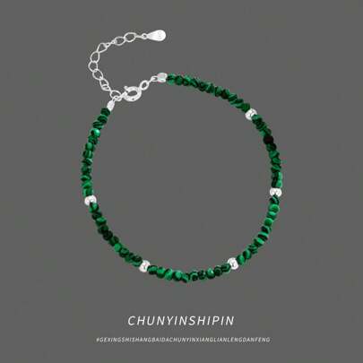 1 Stück 925 Silber Armband mit grünem Türkis-Perlen, modisches und einzigartiges Schmuckgeschenk für Frauen, Partyoutfit