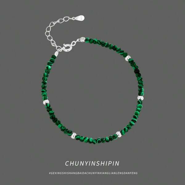 1 pieza Brazalete de plata de ley 925 con cuentas de turquesa verde, joyería de moda y única como regalo para mujeres, para usar en fiestas