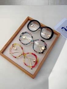 1 件女士新款大框时尚眼镜别致配色眼镜新颖镜腿设计装饰眼镜奢华仿珍珠装饰全框装饰眼镜 - 彩色 - 查看 11