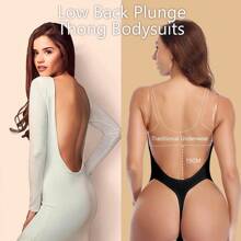 Backless Women Shapewear Bodysuit Built-In Bra U Plunge Tummy Control Slimming Body Shaper Thong Corset Lingerie Underwear Invisible Bras Sexy Deep V Push Up Under Wedding Dress - màu đen - Xem 6