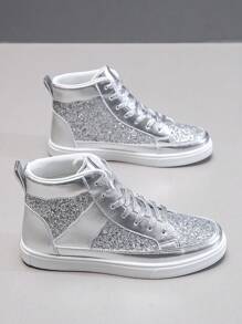 Men's Fashionable Casual Sports Sneakers, Canvas High-Top Chunky Sneakers, Breathable