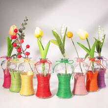 2 piezas Jarrón de vidrio hecho a mano y colorido de cuerda, jarrón de flores rústico mini, jarrón decorativo de escritorio, difusor de aromaterapia