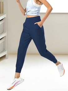 Women's Loose Outdoor Sweatpants Casual Joggers Fitness Pants With Back Zipper Pocket And Drawstring Cuff - Navy Blue - View 5