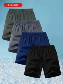 4 piezas de pantalones cortos para hombre para deportes y ejercicio al aire libre, con cintura con cordón, rayas reflectantes, transpirable y de peso ligero, para primavera/verano