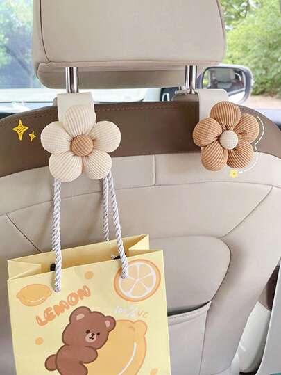 1pc/2pcs Car Hook Multifunctional Cute Small Flower Backrest Front And Rear Hooks Car Storage Can Hide Hooks