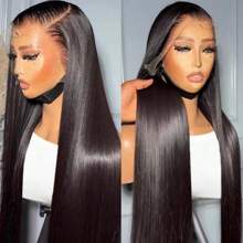 13x4 Straight Lace Front Lace Transparent Glueless Wigs Brazilian Human Hair Pre Plucked Hair Wigs Natural Black Color - Black - View 8