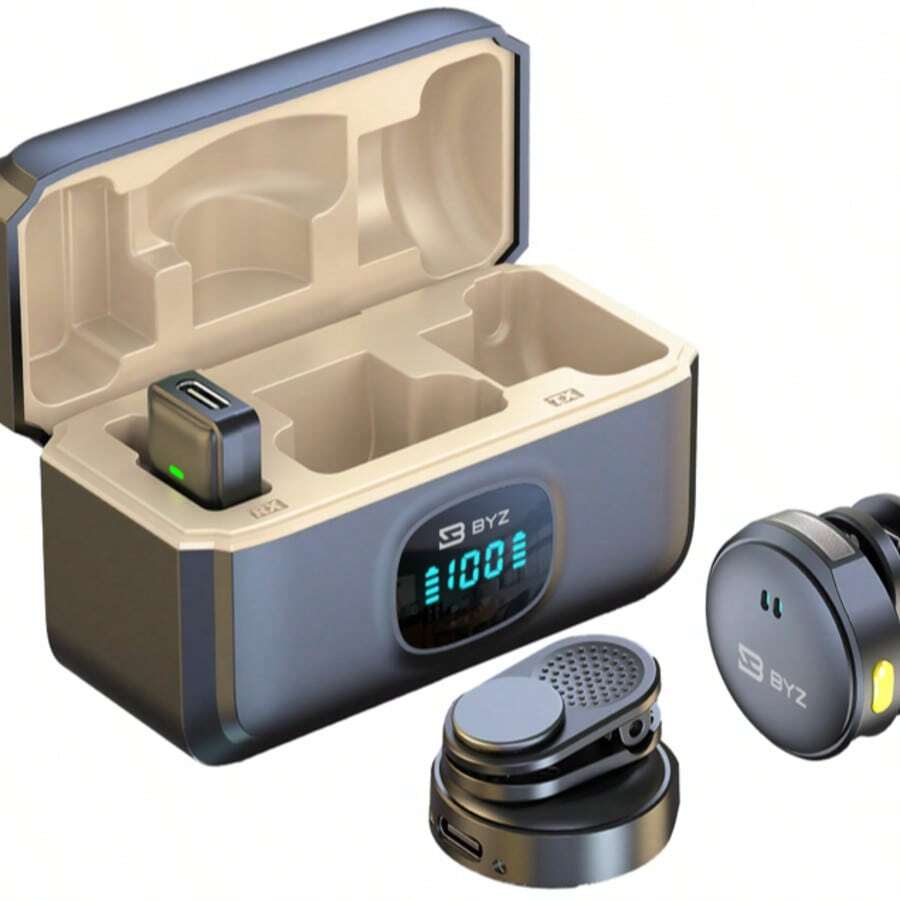 Microfone de lapela sem fio, vídeo ao vivo, redução de ruído magnético, estojo de carregamento Bluetooth BYZ F31