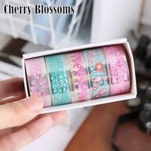 5 Rolls/Box, Floral Pattern Coloured Tape Material Decorative Stickers And Paper Tape, Journaling Stickers, Creative Masking Tape, Scrapbook Decorating, Journaling Decorating, Arts And Crafts Project Decorating, Collage Decorating Back To School