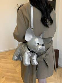 Women's Fashion French Bulldog Cartoon Handbag, With Unique Collar Decoration, Can Be Worn As Shoulder/Crossbody Bag