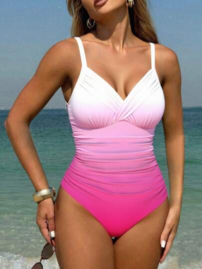 Sexig enfärgad korsryckad baddräkt i ett stycke, mode sommar i europeisk och amerikansk stil