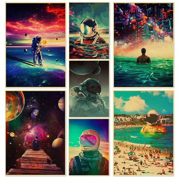 1pc/3PCS Wall Arts Posters Frameless/Framed Travel HOT!!! Vintage Astronaut/Aerospace/Space Galaxy Retro Poster Poster Room Decor Art Home For Living Room Prints