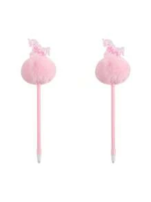 2pcs/Set Cartoon Unicorn Fluffy Pom Pom Ball Pen, Glittery Cylinder Shaped Pens, Student Children Gift Stationery, Random Tie-Dye Locations - Multicolor - View 13