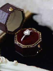 1 件闪亮立方白锆石心形订婚戒指结婚戒指女士承诺戒指永恒戒指情人节精美女士珠宝礼物 - 銀色 - 查看 6