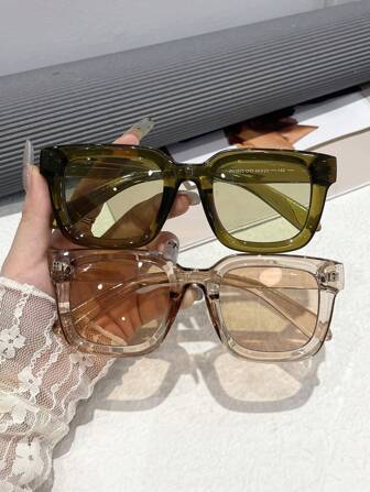 1 副女士方形框架时尚眼镜，夏季时尚海滩配饰，适合夏季海滩度假、户外、旅行