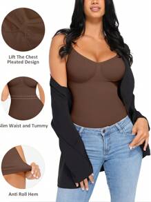 Camiseta sin mangas moldeadora para mujer FeelinGirl, top con control de abdomen, camiseta de tirantes compresión sin costuras con cuello en V - Marrón - Ver 5