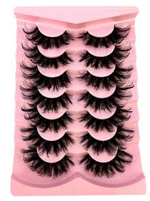 HBZGTLAD 7 Pairs Faux Mink Lashes Multipack Mink Lashes Fluffy False Eyelashes 22mm Full Wispy Lashes 8D Volume Curly Fake Eyelashes - Màu xanh lam - Xem 4