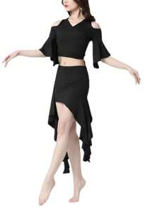 Women's Belly Dance Costume Sexy Asymmetrical Skirt+Seven Quarter Sleeved Top Women's Adult Professional Performance Costume Oriental Dance Costume - Multicolor - View 5