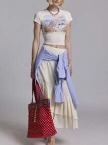 Womens Y2k Graphic Baby Tees Short Sleeve Crewneck Slim Fit T Shirts Vintage Crop Tops Teen Girls Summer Cute Going Out Tops Aesthetic Clothes Beach Vacation Streetwear - Đen và trắng - Xem 3