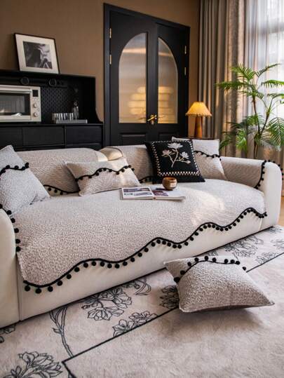 1 件不对称蓬松沙发垫套，防滑沙发保护套，适合所有季节