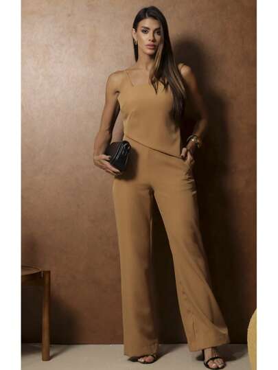 Conjunto Feminino Social Alfaiataria Calça e Blusa Amarração Elegante