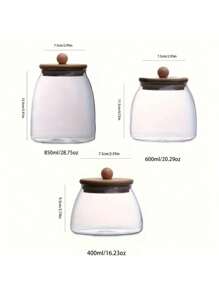 1pc Transparent Glass Storage Jar, High Borosilicate Glass Sealed Jar With Bamboo Wooden Lid & Wooden Bead Triangle Tea Canister Back To School
