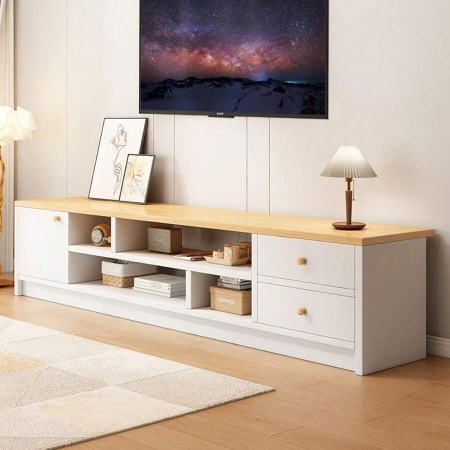 Mueble para TV Blanco, 140CM Mesa para TV, Apta para Televisores de 55 Pulgadas o Menos, Centro de Entretenimiento para TV con Estantes Abiertos y Cajones, Mesa para TV 140 * 30 * 40CM