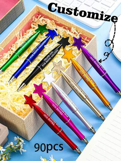 90pcs/50pcs/9pcs/1pc Customizable Star-Shaped Ballpoint Pens, Solid Color Personalized Ballpoint Pens, Suitable As Gifts For Children, Colleagues, Bridesmaids, Wedding Gifts, Colleagues, Parents, Teachers,Multi-Functional,Ornamental,Reusable,Modern,Colorful,Cute,Vintage,Cartoon,Kawaii,Custom,Personalized,Unique,Customized,Workers,Clients,Students,For Business/Work/Office,For School Back To School,School Supplies,Back To School,School Gift,For Office,For School,For Classroom,For Teacher Gifts,For University,For Colleague,For Dorm Rooms,For Teacher,For Boys And Girls,For Teenagers,Junior High School Students,Middle School Students,High School Senior High School Students,College Students,University Students,Freshman,Sophomore,Underclassmen,Office Decor ,Custom-Made, Graduation Gift