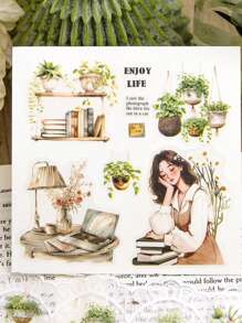 1 Roll PET Plant Series Sticky Tape, Botanical Theme Planner DIY Decoration Reusable Adhesive Tape - Multicolor - View 7