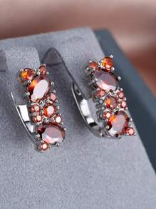 1 对优雅女士合成锆石环状耳环，奢华婚礼耳环，精致银色调 - 耳圈 - 查看 12