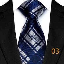 GOADAFOO Luxury 8CM Men Necktie Orange Brown Color Paisley Dot Plaid Floral Ties For Man Groom Jacquard Woven Neck Tie For Business Wedding Party - Navy - View 22