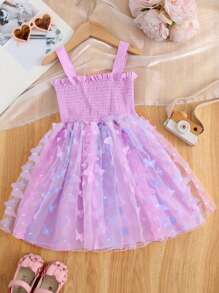 1件装 少女可爱优雅甜美薄纱蝴蝶渐变色吊带蓬蓬裙，适合生日、节日、庆典等派对正式场合，四季皆宜